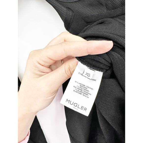 MUGLER Black Asymmetrical Mesh Mini Dress XS - Picture 5 of 7